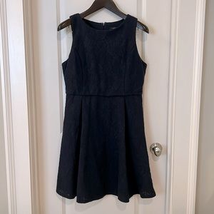 Ann Taylor navy pleated fit & flare dress, size 12P